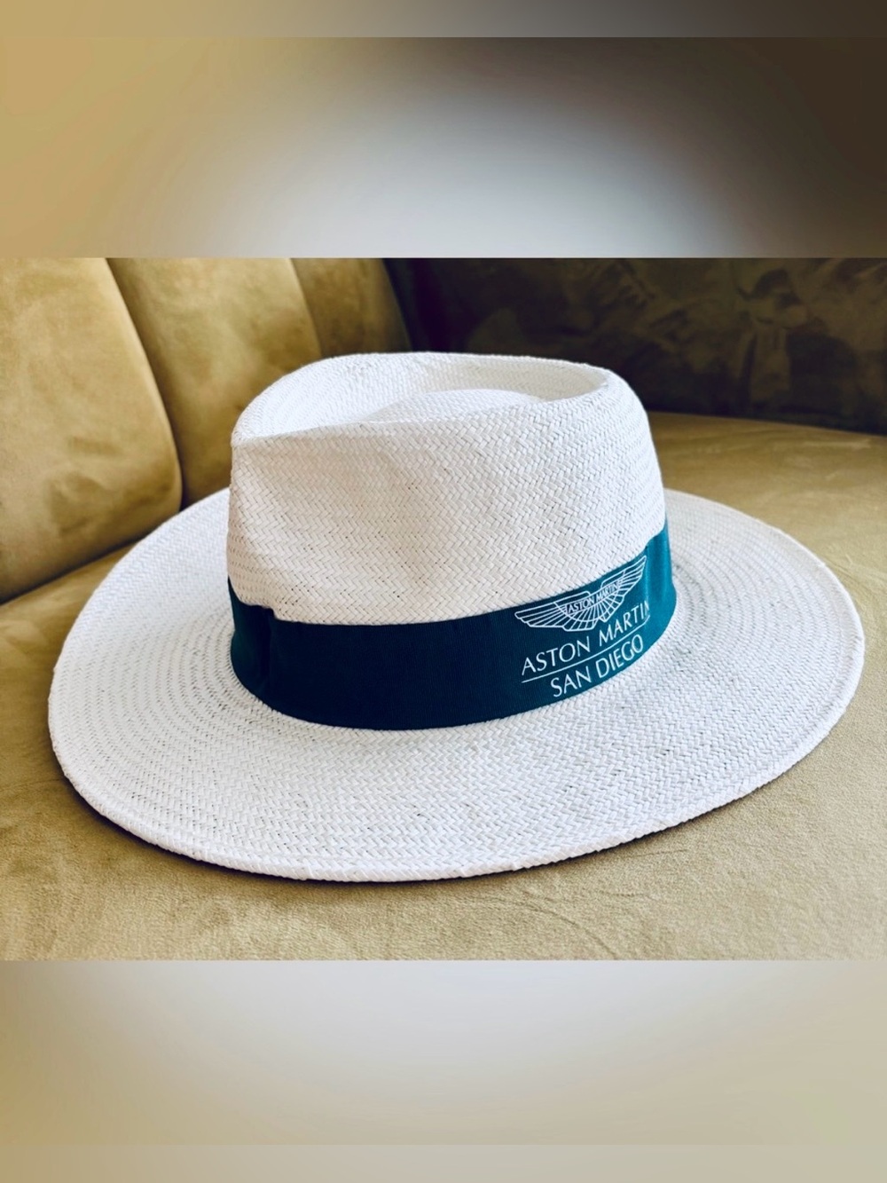 Aston Martin San Diego White Panama Paper Straw Sun Hat 58cm Wide Brim Fedora